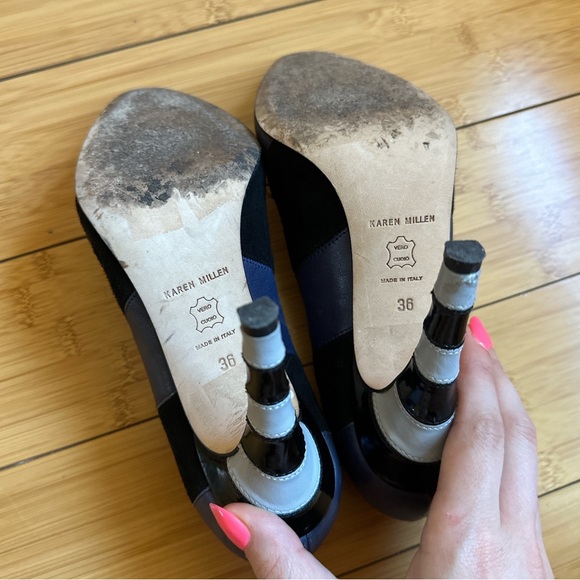 Karen Millen Striped Leather & Suede Pumps Heels - Picture 4 of 4